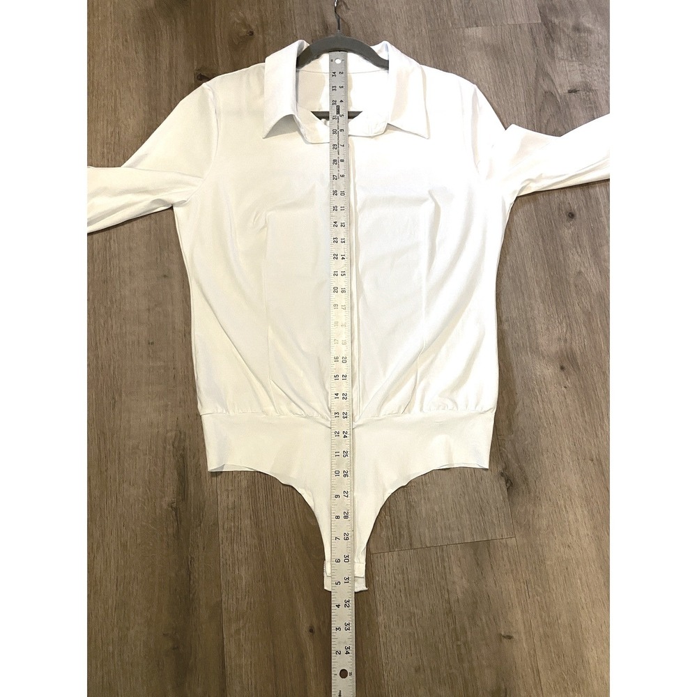 Commando Bodysuit L White Long Sleeve Button Down Luxury Microfiber Officecore - Picture 7 of 9